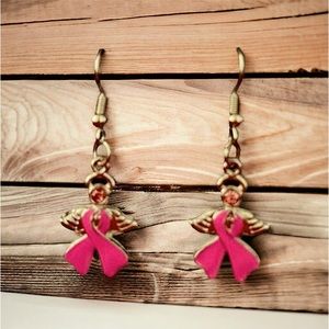 Pink breast cancer awareness earrings